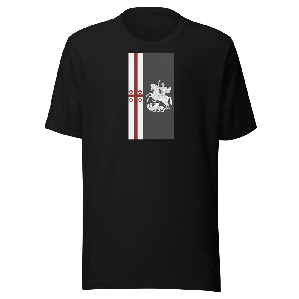 Maglietta Black, cinque-croci-cavaliere-e-drago-asia-090-maglietta-unisex. Mockup nativo trasparente.