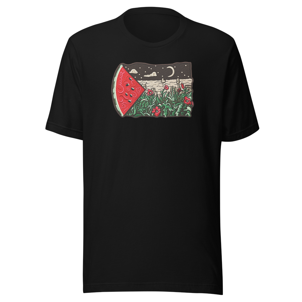 anguria-sotto-il-cielo-notturno-medio-oriente-133-maglietta-unisex | Black | mockup nativo trasparente frontale