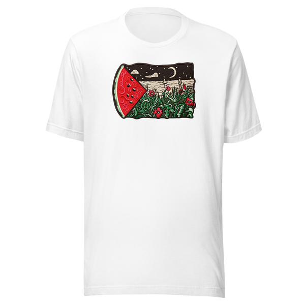 anguria-sotto-il-cielo-notturno-medio-oriente-133-maglietta-unisex | White | mockup nativo trasparente frontale
