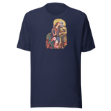 Il bacio tra ricami e fiori, maglietta unisex blu navy, mockup nativo trasparente del fronte.