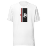 Maglietta White, cinque-croci-cavaliere-e-drago-asia-090-maglietta-unisex. Mockup nativo trasparente.