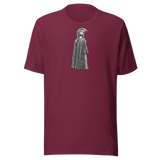 Il guerriero di spalle, maglietta unisex bordeaux, mockup nativo trasparente del fronte.
