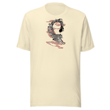 Maglietta unisex Natural, stampa frontale. Leopardo fra nuvole rosse. Mockup nativo trasparente.