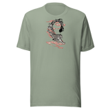 Maglietta unisex Sage, stampa frontale. Leopardo fra nuvole rosse. Mockup nativo trasparente.