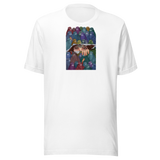 Uno sguardo oltre lo strappo, maglietta unisex bianca, mockup nativo trasparente del fronte.